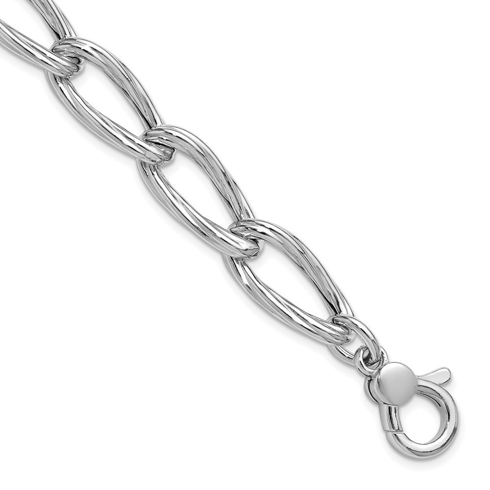 925 Sterling Silver Rh-Plated PolishedGrooved Link W75in Ext Bracelet 301$